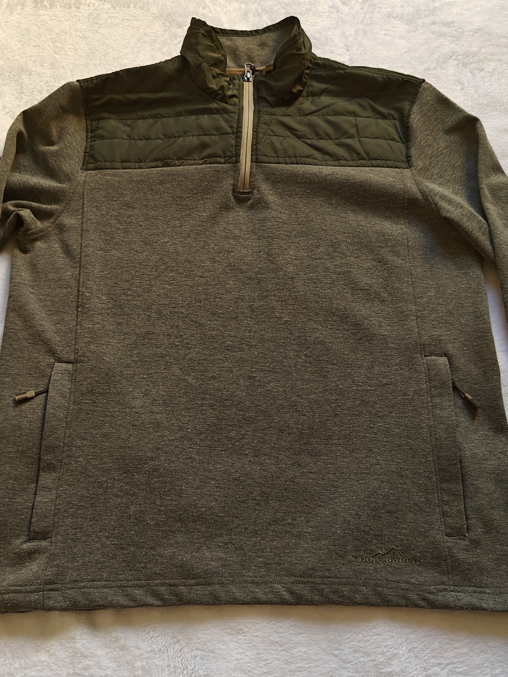 Eddie Bauer Men's Olive 1/4 Zip Pullover Sweatshirt Mock Neck Pockets Size M